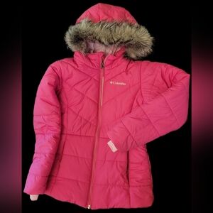 Columbia Katelyn Crest Quilted Faux Fur Winter Jacket Girls Medium (10/12) Pink